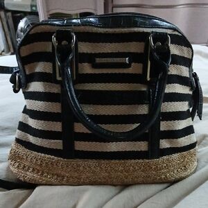 Dana Buchman Black and Natural Striped Satchel